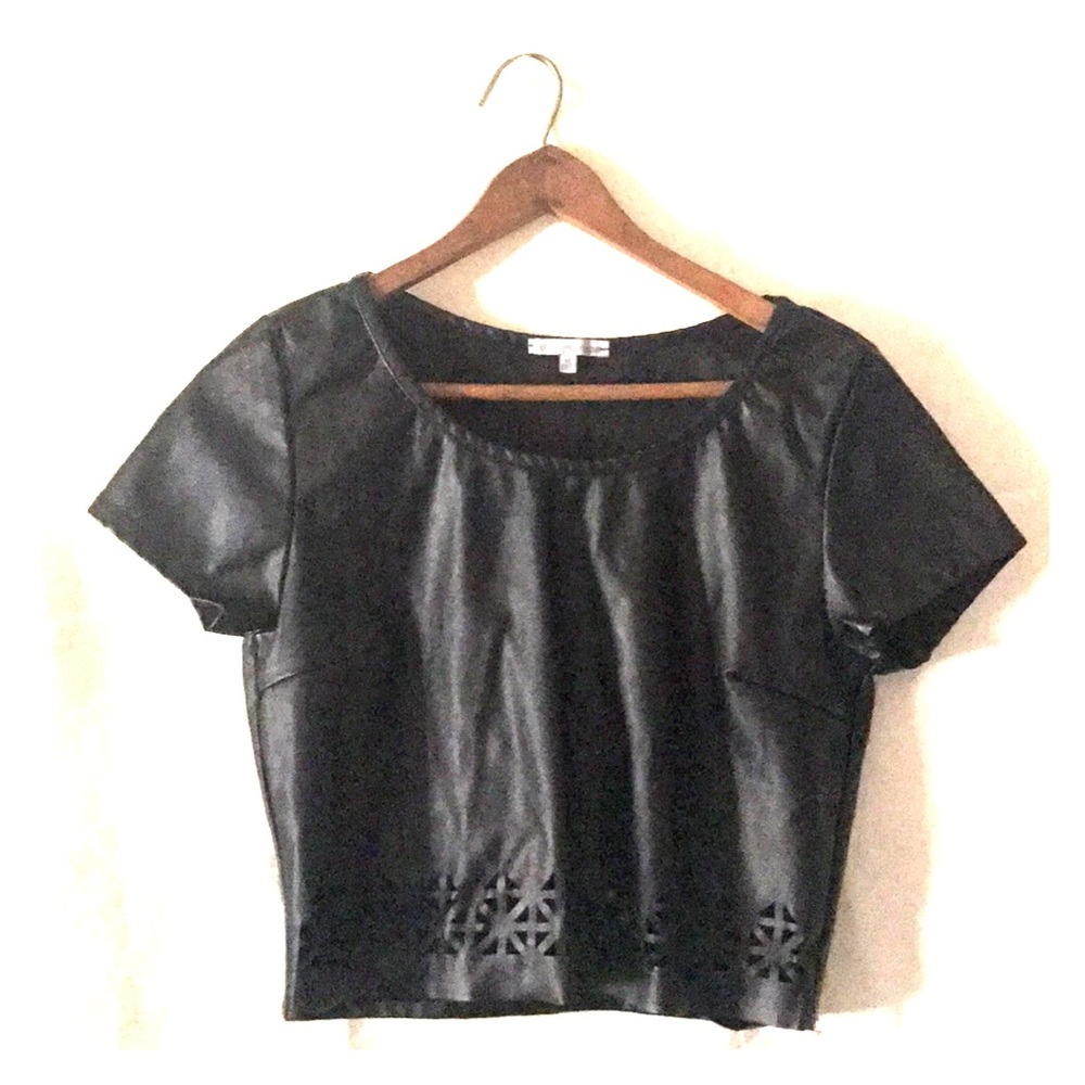 Leather short sleeve crop top
